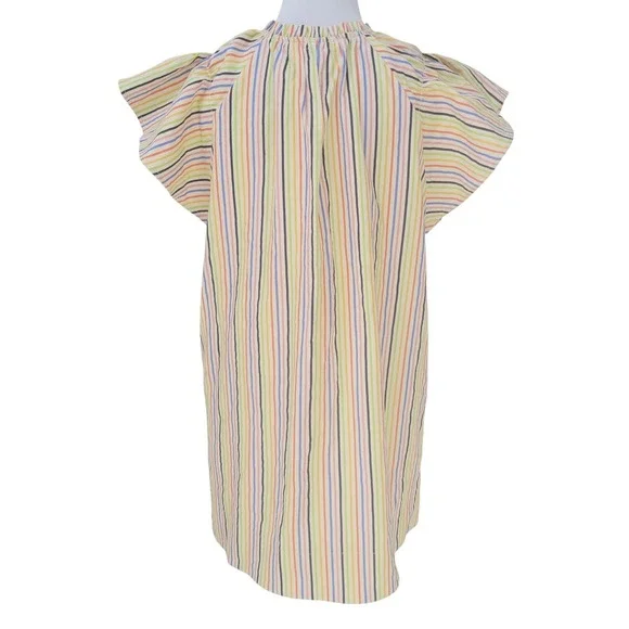 Pomander Place Tickernut Rainbow Striped Dress VNeck Flutter Sleeve Casual Small - Picture 2 of 5